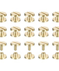 Heavy Duty Brass Chicago Screws 30 Pack Flat Head Binding Posts for Leather Crafting and Belt Straps in various angles.