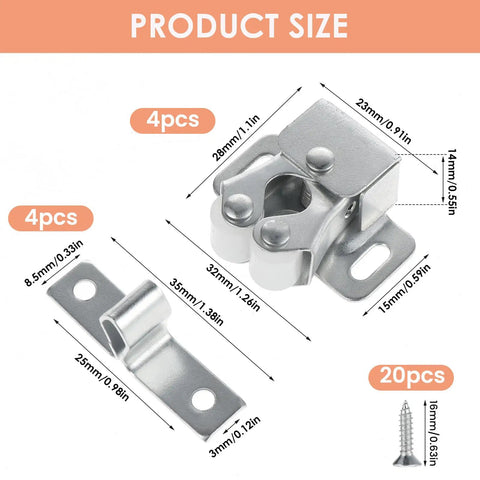 4 Pack Double Roller Cabinet Door Latch Set With Screws And Hardware For Closet Cabinets Kitchen RV Drawers Catches