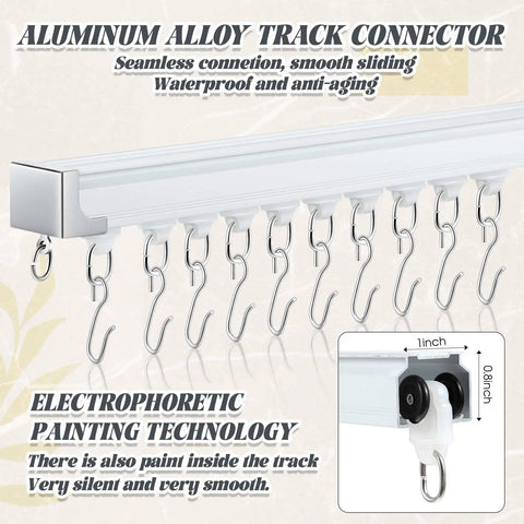 Ceiling Curtain Track Set White Heavy Duty Ceiling Mount Adjustable Length 9.8ft To 13.2ft With Clips Hooks End Caps Pulleys Hardware Included For Room Divider aluminum alloy track connector with hooks and pulleys