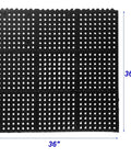 Anti Fatigue Rubber Floor Mat Interlocking Non Slip Drainage Tile For Restaurant Kitchen Bar Garden Outdoor Wet Areas 36 by 36 Inches Heavy Duty Commercial Grade showing interlocking design and drainage holes.