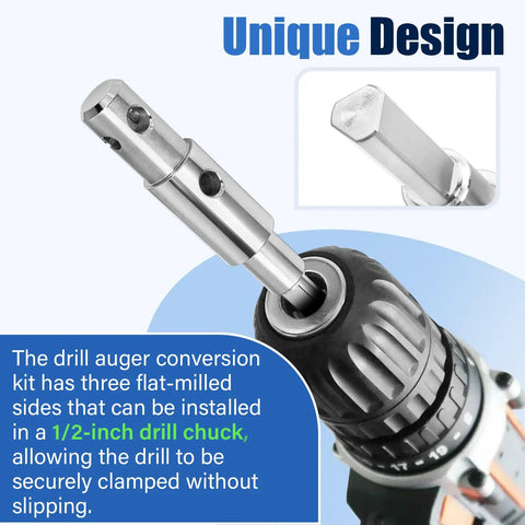 Two Stage Auger Adapter For Three Quarters Inch And Seven Eighths Inch Auger Shafts Alloy Steel Drill Attachment For One Half Inch Chuck Heavy Duty Ice Fishing Garden Hole Digging And Soil Drilling Quick Connect Design For Real DIYers connected to a 1/2 inch drill chuck