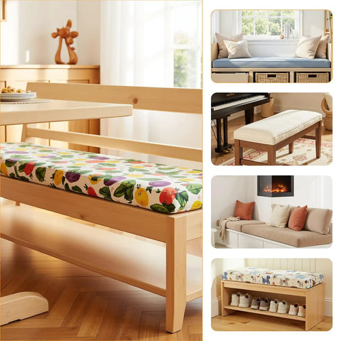 Custom Bench Cushion For Indoor And Outdoor Furniture, Built To Fit Any Shape Or Size, High Density Foam With Piping And Non Slip Bottom