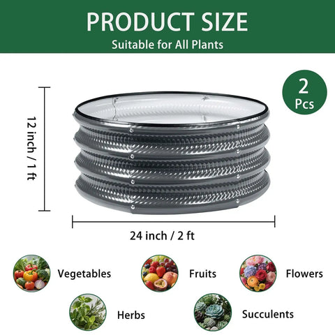 Two Pack Round Galvanized Raised Garden Bed Kit 2 Ft By 2 Ft By 1 Ft With Tool Free Assembly For Vegetables Fruits Flowers And Herbs Outdoor Black Metal Planter Bed