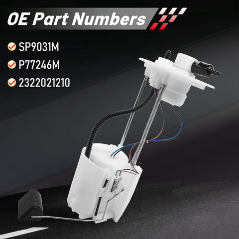 Toyota Yaris And Scion XD Fuel Pump Module Assembly Replacement OE SP9031M 2322021210 P77246M with part numbers display