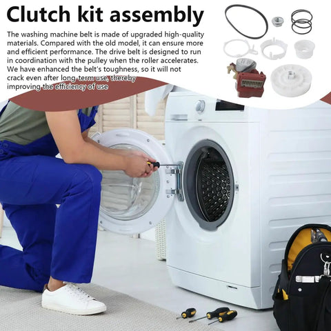 Washer Repair Kit For Front Load Machines With W10006355 W10721967 And W10006384 shown with tools near washing machine.