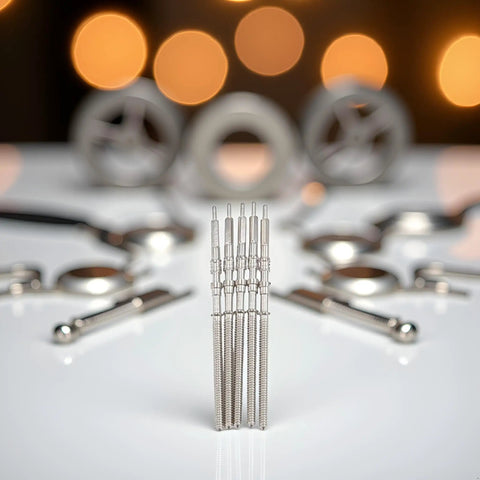 5 Pack Silver Steel Watch Stem Crown Kit For NH35 NH36 NH38 NH39 Movements Replacement Parts displayed on a white surface