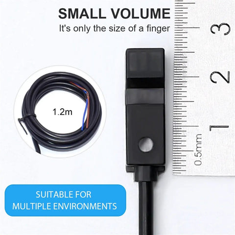 Inductive Proximity Sensor Switch For Small Motion Projects, dope ABS housing, 1.2m cable beside ruler
