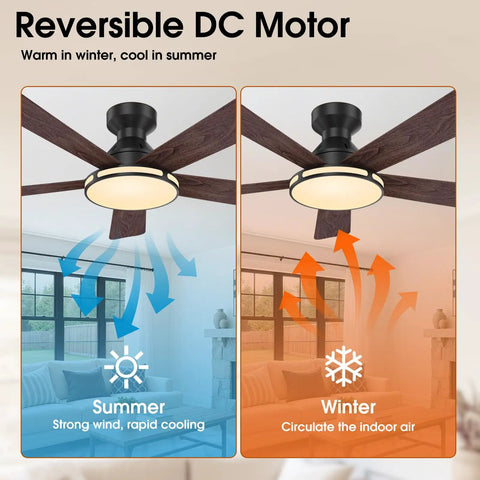 Ceiling Fans,46" RGB Low Profile Ceiling Fans with Lights, Wood-like Blades with Reversible DC Motor for summer and winter.