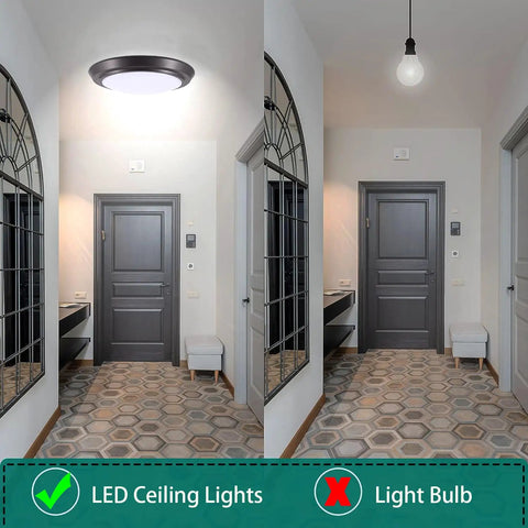 7 Inch Flush Mount LED Ceiling Light Fixture 120V Dimmable 12W 800 Lumens With 3000K 4000K 5000K Adjustable CCT Bronze Finish installation in hallway