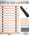 Game Changing College Dorm Bed Expansion Kit To Convert Twin Xl To 48 Inch Wide Mattress Base featuring wooden slats and straps.