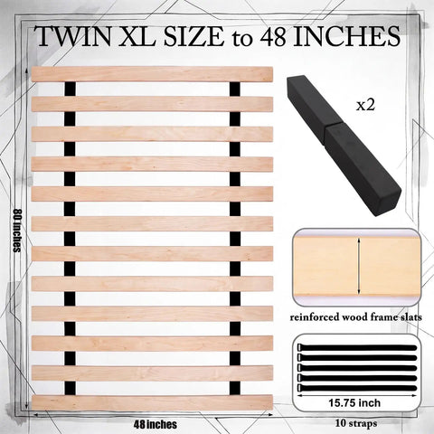 Game Changing College Dorm Bed Expansion Kit To Convert Twin Xl To 48 Inch Wide Mattress Base featuring wooden slats and straps.