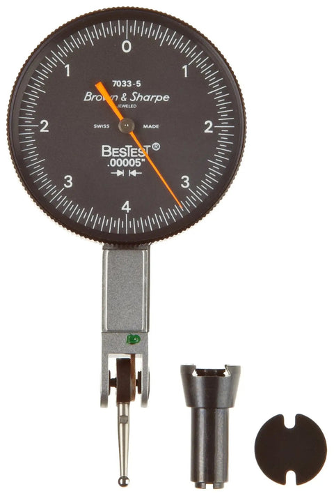 Pro-Grade Dial Test Indicator Set With Black Dial For Precise Surface Check, 1.5 Inch Dial, 0 To 0.03 Inch Travel, 0.0005 Inch Graduation, Reading 0 To 15-0, M1.4 X 0.3 Thread, Rotatable Face And 180 Degree Lever For Tight Space Measurements