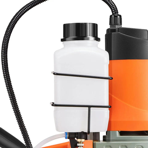 Heavy Duty Magnetic Drill Press Featuring Killer 1450W Copper Motor with coolant reservoir for metal drilling precision.