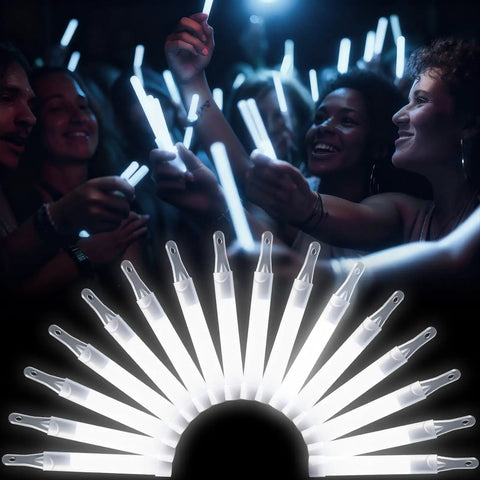 Bulk 50 Pack White Glow Sticks 4 Inch Long Ultra Bright Lasting 8 To 12 Hours For Emergency Flares, group enjoying glow