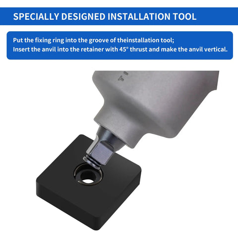 Heavy Duty Impact Retaining Ring Clip And O Ring Kit With Anvil Installation Tool For 1/2 And 3/8 Inch Impact Wrenches, installation tool in use.