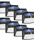 Outdoor Solar Lights 138 LED 8 Pack Motion Sensor Security Light With 3 Lighting Modes Waterproof Wall Lights in black