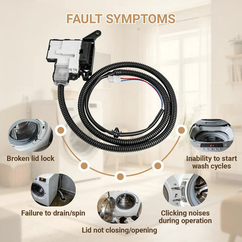 Washer Lid Lock Switch Assembly With Bezel Direct Replacement For WTW5010LW1 WTW5057LW0 MVW5430MW0 CAW45125LW1 Fixes Fault Symptoms