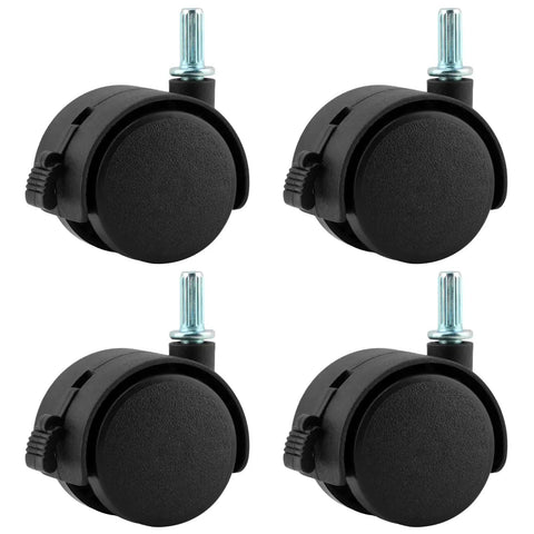Four Pack 1.5 Inch Swivel Caster Wheels With Locking Brakes And 6.25 Millimeter Straight Stem for smooth movement on furniture.