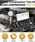 Pro Grade Deluxe Compression Test Kit For Gasoline Engines With Dual Scale Gauge 14mm Flex Sockets in use on engine