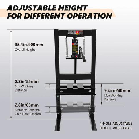 6 Ton Hydraulic Shop Press With Heavy Duty H Frame For Bearing Installation And U Joint Press, Adjustable Worktable
