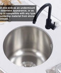 Mini Round Stainless Steel Kitchen Sink Bar Basin With Drainpipe Fitting 30cm Diameter compact drop-in mount in countertop view.