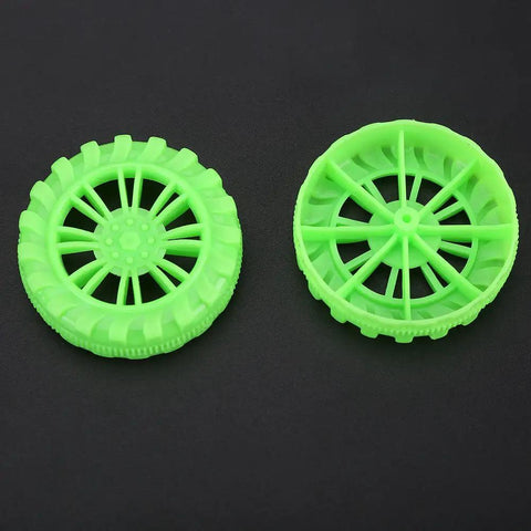 Plastic Crown Gear Set For DIY Robots And Toys, Motor Gear Kit with green plastic wheels on black background