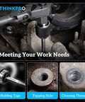 Ratcheting Tap Socket Set Two Piece For Cramped Spaces With Adjustable Jaws And Dual Drive Three Eighths Inch Hex Drive Fits Taps Reamers And Screw Extractors Cr-Mo Steel Perfect For Your Engines Plumbing And DIY Projects used in mechanical repair