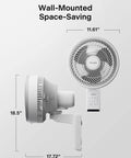 14 Inch Wall Mount Oscillating Fan With Remote Control, Powerful 26 Ft Airflow, 3 Speed Settings And 3 Modes, side and front view