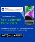 Notification screen for air filter replacement reminder via AprilAire app on smartphone, enhancing filter performance.