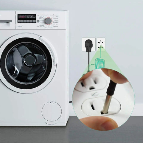 No Fuss Dryer Plug Converter Adapter 14-30R Female To 10-30P Male With Ground Wire shown with close-up of usage.