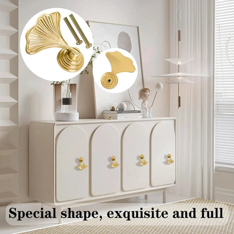 4 Piece Dope Golden Leaf Knob Set For Cabinets And Drawers on white cabinet, premium finish, easy to install hardware
