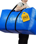 Person carrying a Heavy Duty 57 Gallon Jumbo Moving Bag with Extra Large 42 by 23 by 13.5 Inch Dimensions, blue, 2-pack