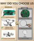 Comparison of Hands Free Magnifier Station With 2.5X Glass Lens Dual Adjustable Alligator Clips vs. handheld magnifier