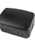 IP66 Waterproof Outdoor Junction Box For Diy Solar CCTV And LED Projects, Dust Tight Weatherproof Electrical Enclosure In Black, 125 X 86 X 62 Mm, Built Tough For Heavy Rain And Real Outdoor Use, black ABS enclosure with three cable ports