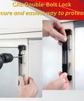 Double Bolt Sliding Glass Door Lock With Patented Tech For The Fam Family Safety And High Security Kid Safe Design Easy To Install Rugged Durable Build Virtually Burglar Proof White, shown being installed on a glass door in close-up views.