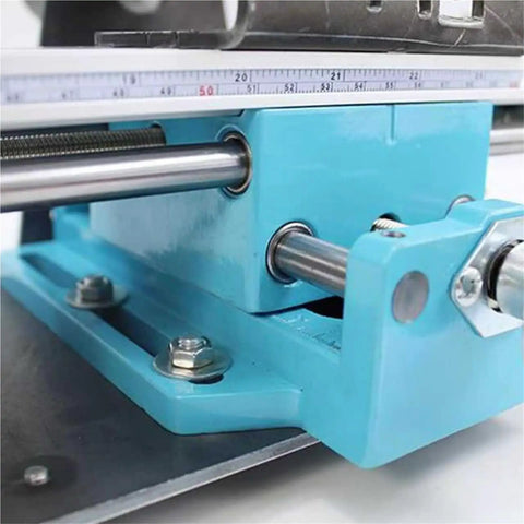 Close-up of 400W Mini Metal Lathe Machine With Adjustable Speed, showcasing precision metal components and smooth sliding mechanisms.