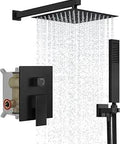 Wall Mounted Shower System With 10 Inch Rain Shower And Handheld, Pressure Balanced Matte Black Shower Faucet Set