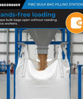 Heavy Duty Steel Bulk Bag Filling Station Stand For FIBC Bags 52 By 52 Inches Hands Free Loading Open Center Frame For Full Access Ideal For Debris Scraps And Waste On Job Sites. FIBC bag filling station with steel frame and bulk bag loading