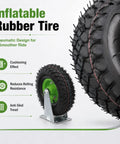 Inflatable Rubber Tire featuring pneumatic design, anti-skid tread, and cushioning effect for smoother rides.