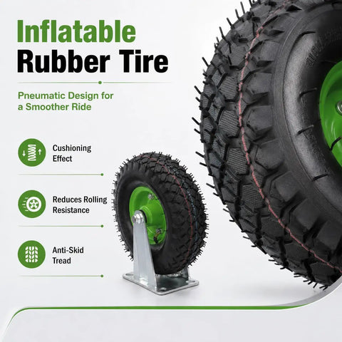 Inflatable Rubber Tire featuring pneumatic design, anti-skid tread, and cushioning effect for smoother rides.