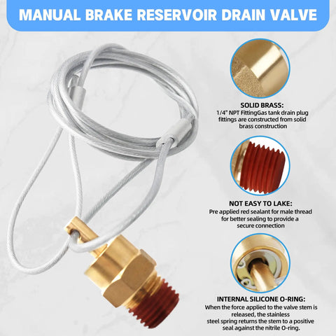 Manual Brake Reservoir Drain Valve with 1/4 Inch Brass Plug and Silicone O-Ring for Secure Sealing and Connection