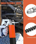 Pro Grade All In One 8 Piece Grease Gun Accessory Kit With Quick Release Coupler 12 Inch Flexible Hose in use on machinery