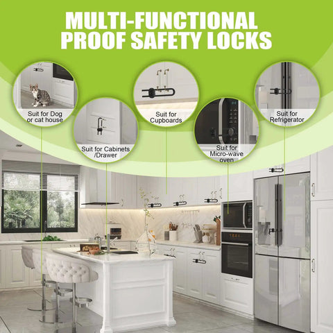 Kitchen using Six Pack Adjustable U Shaped Child Safety Cabinet Locks For Closets Knobs And Cabinets Baby Proof Latches.