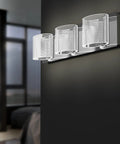 Three Light LED Bathroom Vanity Fixture Over Mirror 24 Inch Chrome Finish Dimmable With Clear Acrylic Lampshades 6000K Cold White Lighting