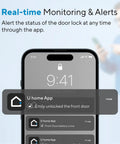 Smartphone displaying alerts of Keyless Front Door Smart Lock With WiFi Bridge 5 In 1 Entry, remote unlock via app message.