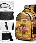 Bees And Wildflower Printed Unisex Backpack With Large Capacity, Durable Polyester Daypack Featuring Beehive Theme, close-up details