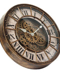 18 Inch Moving Gears Wall Clock Oversized Industrial Steampunk Design With Antique Oil Rubbed Bronze Finish showing detailed gears and Roman numerals.