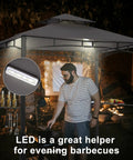 Person grilling under Grill Gazebo With Led Light For Outdoor Bbq And Patio Shade 8x5 Canopy Shelter, steel frame