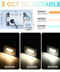 Dimmable 3 Color LED Indoor Outdoor Step Lights 3000K 4000K 5000K 3W 100lm Downward Lighting for Stairs White Finish switch and colors