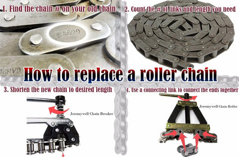 How to replace a roller chain tutorial with offset links and tools, featuring Jeremywell C2040 Conveyor Roller Chain Offset Links And Plates 1 Inch Pitch Heavy Duty Carbon Steel Replacement For Industrial Machinery Reliable Durability And Strong Performance Set Of 10 Pieces.